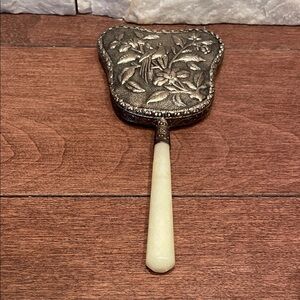 Vintage Floral Hand Mirror with Cream Handle